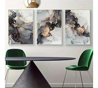 WBYZAC 3 Images Set-Tableau sur Toile en Marbre Noir et or Art Mural Abstrait Moderne Affiche de Style Rétro pour la Décoration du Salon de la Cuisine Ou du Bureau-50x75cm (sans cadre)