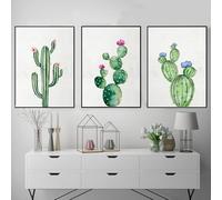 WBYZAC 3 Pièces-Affiche Abstraite Aquarelle de Plantes Cactus Fleurs Décoration Toile Peinture Murale pour Salon Cuisine Décoration D'Intérieur-40 * 60cm/(16 * 24 pouces) Sans cadre