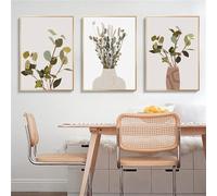 WBYZAC 3 Pièces-Affiche Abstraite de Plantes en Pot Feuilles Peinture sur Toile Décoration Nordique pour Salon Cuisine Maison Art Mural Images Œuvres D'Art-40 * 60cm/(16 * 24 pouces) Sans cadre