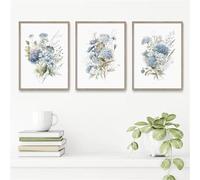 WBYZAC 3 Pièces-Affiche Aquarelle de Fleurs Bleues de Bohême Art Mural Végétal Peinture sur Toile Images Salon Chambre à Coucher Cuisine Décoration Intérieure-50 * 70cm/(20 * 27 pouces) Sans cadre