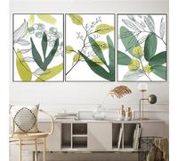 WBYZAC 3 Pièces-Affiche et Impression sur Toile de Plantes à Feuilles Vertes Abstraites Peinture Murale Nordique Images pour Salon Cuisine Décoration D'Intérieur-40 * 60cm/(16 * 24 pouces) Sans cadre