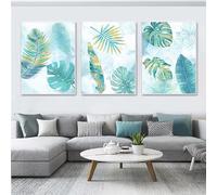 WBYZAC 3 Pièces-Affiches de Plantes Vertes Peinture Abstraite sur Toile Art Mural Nordique Images Salon Chambre Cuisine Décoration D'Intérieur-50 * 70cm/(20 * 27 pouces) Sans cadre