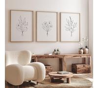 WBYZAC 3 Pièces-Affiches et Imprimés de Fleurs Botaniques Beiges Art Mural Toile Peinture Images Neutre Salon Intérieur Chambre Cuisine Décoration de la Maison-50 * 70cm/(20 * 27 pouces) Sans cadre