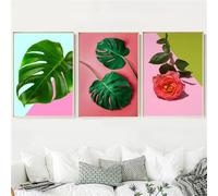 WBYZAC 3 Pièces-Affiches Murales Abstraites Colorées Avec Feuilles Impressions sur Toile Modernes pour Salon Chambre à Coucher Cuisine Décoration D'Intérieur-40 * 60cm/(16 * 24 pouces) Sans cadre