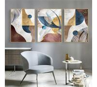 WBYZAC 3 Pièces Des Images Murales,Impression sur Toile de Style Nordique Moderne Motif Géométrique Doré Bloc de Couleurs Abstrait Décoration Murale pour Salon-50 * 60cm(20 * 24pouces) sans cadre