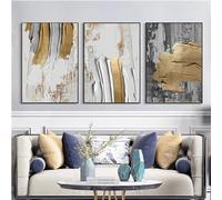 WBYZAC 3 Pièces Des Images Murales,Peinture Abstraite Moderne Gris Doré Blanc Affiches et Impressions sur Toile pour Salon Cuisine Bureau Décoration de Chambre-50 * 60cm(20 * 24pouces) sans cadre
