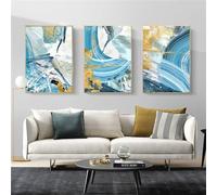 WBYZAC 3 Pièces Des Images Murales,Tableau Abstrait Moderne sur Toile Art Mural Bleu et Jaune Affiche Imprimée pour Salon Cuisine Bureau Décoration de la Maison-60 * 70cm(24 * 27pouces) sans cadre