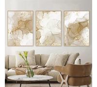 WBYZAC 3 Pièces Images Murales,Résumé Beige Doré Feuille D'Or Marbre Art Mural Toile Peinture Affiches Impressions Tableaux Muraux Salon Décoration Décoration-40 * 50cm(16 * 20pouces) sans cadre