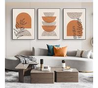WBYZAC 3 Pièces-Impression sur Toile Abstraite Motif Géométrique Botanique Feuilles Oranges Bloc de Couleurs Texture Décoration de Chambre Cuisine Maison-50 * 70cm/(20 * 27 pouces) Sans cadre