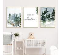 WBYZAC 3 Pièces-Impressions D'Art Abstrait sur Toile Représentant Des Rennes Décoration Murale de Noël Forêt de Pins Affiche pour Chambre D'Enfant-40 * 60cm/(16 * 24 pouces) Sans cadre