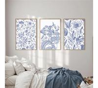 WBYZAC 3 Pièces-Impressions D'Art Bleu Abstrait Art Mural Art Bohème Fleur Toile Peinture Affiche Maison Salon Cuisine Chambre Cuisine Chambre Décoration-40 * 60cm/(16 * 24 pouces) Sans cadre