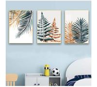 WBYZAC 3 Pièces-Peinture Murale Abstraite sur Toile Image Nordique Couleur Plantes Feuilles Affiche Paysage pour Salon Chambre Cuisine Décoration D'Intérieur-40 * 60cm/(16 * 24 pouces) Sans cadre