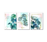 WBYZAC 3 Pièces-Peinture sur Toile Abstraite Avec Feuilles Vertes Style Nordique Décoration Murale Affiches et Impressions pour Salon Chambre Cuisine Maison-50 * 70cm/(20 * 27 pouces) Sans cadre