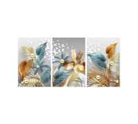 WBYZAC 3 Pièces-Peinture sur Toile Moderne Avec Feuilles de Papillon Dorées Impressions Nordiques pour Salon Chambre Cuisine Bureau Décoration-40 * 60cm/(16 * 24 pouces) Sans cadre