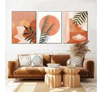 WBYZAC 3 Pièces-Peinture sur Toile Style Bohème Nordique Motif Rivière Soleil Plante Abstraite Décoration Murale pour Salon Chambre Cuisine Maison-40 * 60cm/(16 * 24 pouces) Sans cadre