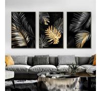 WBYZAC 3 Pièces-Peintures Abstraites sur Toile Avec Feuilles D'Or Affiches et Impressions Murales pour Salon Chambre Cuisine Décoration D'Intérieur-50 * 70cm/(20 * 27 pouces) Sans cadre