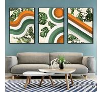 WBYZAC Affiche Feuilles et Géométrie Vagues Tangerine Impression Abstraite Art Mural Rétro Toile Tableau pour Salon Cuisine Bureau Décoration-(40 * 50cm/16 * 20pouce)*3PCS-Non encadré