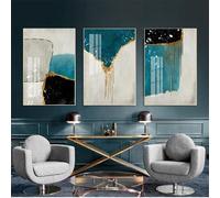 WBYZAC Affiche sur Toile-Tableau Abstrait Aux Couleurs Dorées Nordic Pictures Affiche Impression sur Toile Décoration Salon Cuisine Bureau Chambre Maison-50W*60L cm/(20W*24L pouce)-3pcs Pas cadre