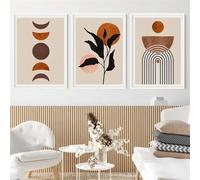 WBYZAC Affiche sur Toile-Tableau Abstrait Bohème Avec Soleil Oiseaux Feuilles Style Géométrique sur Toile Affiches Impressions Décoration Murale Salon Bureau-50W*60L cm/(20W*24L pouce)-3pcs Pas cadre