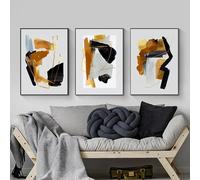 WBYZAC Affiche sur Toile-Tableau Abstrait Moderne à Lignes Noires et Dorées sur Toile Affiche Minimaliste Décoration Murale pour Salon Bureau Ou Chambre-50W*60L cm/(20W*24L pouce)-3pcs Pas de cadre