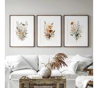 WBYZAC Affiches Murales,3 Images Set-Affiche Florale Beige Abstraite Aquarelle Neutre Moderne Art Mural Coloré Peinture sur Toile Décoration de Salon et de Maison-50 * 60cm/20 * 24 pouce(sans cadre)