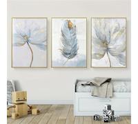 WBYZAC Affiches Murales,3 Images Set-Peinture sur Toile Abstraite Belle Fleur Fraîche Plume Art Imprimés Affiche pour Salon Cuisine Bureau Art Mural Décor Mural-50 * 60cm/20 * 24 pouce(sans cadre)