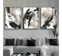 WBYZAC Art Mural,Ensemble de 3-Peinture sur Toile Abstraite Moderne Style Marbre Noir Blanc Gris Affiche Décoration pour la Maison la Chambre le Salon le Bureau-40 * 50cm/16 * 20 pouce(sans cadre)