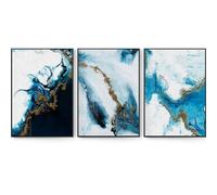 WBYZAC Art Mural,Tableau Abstrait Nordique Aux Couleurs Bleu et or Affiche sur Toile Œuvre D'Art Unique pour la Décoration du Salon et de la Chambre-30 * 50cm-3Pcs (Pas de cadre)