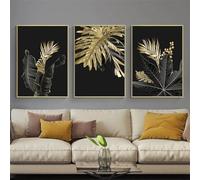 WBYZAC Art Mural,Tableau Abstrait sur Toile Représentant une Feuille de Plante Dorée Style Nordique en Noir et Blanc Minimaliste Idéal pour Décorer un Salon Moderne-40 * 50cm-3Pcs (Pas de cadre)