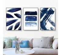 WBYZAC Art sur Toile-Tableau Abstrait Aquarelle Bleue Art Mural Moderne Esthétique Milieu du Siècle Décoration pour Salon Maison Ou Bureau-40W*60L cm/(16W*24L pouce)-3pcs Pas de cadre
