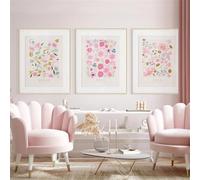 WBYZAC Art sur Toile-Tableau Abstrait de Fleurs Roses Esthétique Décoration Murale Colorée Affiche D'Amour Onirique Salon Cuisine Bureau Chambre Maison-60W*70L cm/(24W*27L pouce)-3pcs Pas de cadre