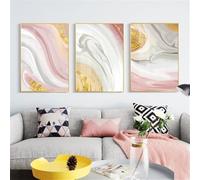 WBYZAC Art sur Toile-Tableau Abstrait Moderne à Lignes Dorées sur Toile Rose Affiche et Impression Murale pour Salon Bureau Chambre Décoration Intérieure-60W*70L cm/(24W*27L pouce)-3pcs Pas de cadre