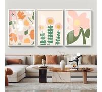 WBYZAC Art sur Toile-Tableau Abstrait Nordique Aux Fleurs Chaudes sur Toile Fresque Murale Moderne Simple Petite Pièce à Vivre Chambre Cuisine Ou Salon-60W*70L cm/(24W*27L pouce)-3pcs Pas cadre
