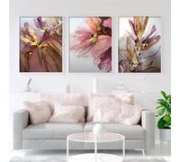 WBYZAC Images Murales,3 Pièces-Abstrait Rose Rouge Rose or Fleurs Abstrait Art Mural Affiche Toile Peinture Estampage Image Vie Cuisine Bureau Chambre Décor Maison-60 * 80cm/24 * 31 pouce(sans cadre)