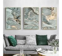WBYZAC Images Murales,3 Pièces-Moderne Abstrait Marbre Vert or Affiches Art Mural Toile Peinture Estampes Images Salon Bureau Chambre à Coucher Intérieur Décor-60 * 80cm/24 * 31 pouce(sans cadre)