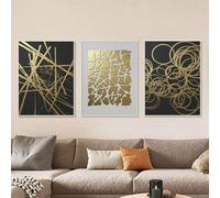 WBYZAC Images Murales,3 Pièces-Peinture Murale Moderne Abstraite Dorée et Noire à Motifs Géométriques Irréguliers Idéale pour le Salon la Cuisine Ou le Bureau-60 * 70cm/24 * 27 pouce(sans cadre)