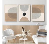 WBYZAC Impressions d'art-3 Images Set-Affiches Abstraites Boho Beige Line Sun Art Mural Moderne Peinture sur Toile Images Noires Salon Bureau Décoration Intérieure de la Maison-50 * 60cm(sans cadre)