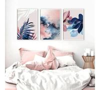 WBYZAC Impressions d'art-3 Images Set-Peinture sur Toile Abstraite Avec Feuilles Roses Blush Décoration Murale Nordique pour Salon Cuisine Bureau Chambre à Coucher Maison-60 * 80cm(sans cadre)