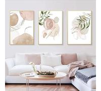 WBYZAC Impressions D'Art-Tableau Abstrait Moderne en Toile Rose et or Motif Feuille Style Nordique Décoration pour Salon Cuisine Bureau Chambre Ou Maison-30W*50L cm/(12W*20L pouce)-3pcs Pas de cadre
