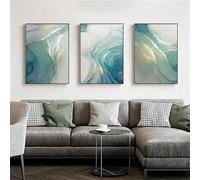 WBYZAC Impressions sur Toile-3 Pièces-Impression sur Toile Abstraite Tableau Nordique Texture Marbre Turquoise Feuille D'Or Affiche pour Cuisine Bureau Décoration de la Maison-40 * 50cm(sans cadre)