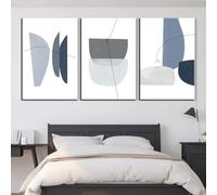 WBYZAC Lot de 3 Impressions D'Art,Peinture Murale Abstraite Géométrique Bleu Gris Affiche Moderne et Impression sur Toile Décoration de Salon et de Cuisine-30 * 40cm(12 * 16pouces) sans cadre