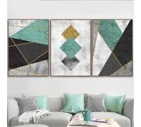 WBYZAC Lot de 3 Impressions D'Art,Peinture Murale Abstraite Géométrique sur Toile Affiches Modernes Dorées Vertes et Noires pour Décoration de Salon et de Cuisine-40 * 50cm(16 * 20pouces) sans cadre