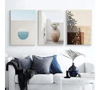WBYZAC Lot de 3 Impressions D'Art,Peinture sur Toile Abstraite Représentant Un Paysage de Plage Un Vase Ou Une Plante Décoration Murale Moderne et Minimaliste-40 * 50cm(16 * 20pouces) sans cadre