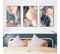 WBYZAC Lot de 3 Impressions D'Art,Tableau Mural Abstrait en Toile Avec Texture Marbrée Dorée Rose Impression Poster Moderne pour Décorer le Salon Ou la Cuisine-30 * 40cm(12 * 16pouces) sans cadre