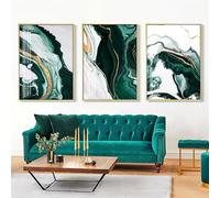 WBYZAC Lot de 3 Impressions D'Art,Toile Moderne Abstraite Avec Lignes Dorées et Vert Foncé Motif Marbre pour Salon Chambre à Coucher Bureau Décoration Murale-30 * 40cm(12 * 16pouces) sans cadre