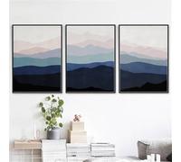 WBYZAC Tableau Abstrait de Montagne Rose et Bleue sur Toile Affiche et Impression pour la Décoration Murale du Salon de la Cuisine du Bureau et de la Maison-(40 * 50cm/16 * 20pouce)*3PCS-Non encadré
