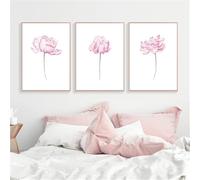 WBYZAC Tableau Moderne Imprimé Floral Rose Abstrait Aquarelle sur Toile Idéal pour la Décoration Murale du Salon de la Cuisine Ou de la Chambre-(30 * 50cm/12 * 20pouce)*3PCS-Non encadré