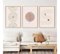 WBYZAC Tableau sur Toile Rond Style Bohème Lignes Claires Arbres et Fleurs Moderne et Épuré Décoration Murale pour Salon Chambre Ou Salon-(30 * 50cm/12 * 20pouce)*3PCS-Non encadré