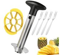 WBZOWRB 6 Pièces Coupe Ananas SET, Découpe Ananas, Coupe-Ananas Pour Éplucher, Évider Et Trancher Le Fruit, Avec 4 Fourchette À Fruits, 1 Coupe Pasteque Et Melon, Acier Inoxydable, Outil De Cuisine