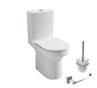 WC à poser sans bride sortie horizontale Elite avec abattant frein de chute + Porte-balai et porte-rouleau Moderne chromé